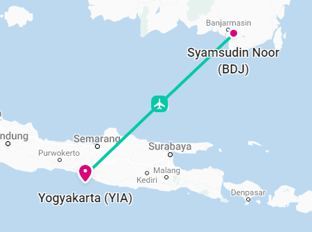 Ilustrasi perjalanan dari Banjarbaru ke Yogyakarta