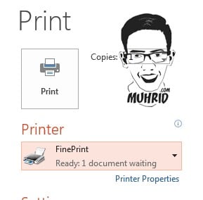 Menu Pilih Printer FinePrint