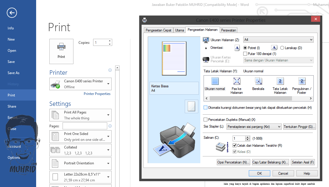 Pengesetan Halaman Cara Mengatasi Ukuran Print Out Tidak Sesuai dengan Tampilan Microsoft Office Word