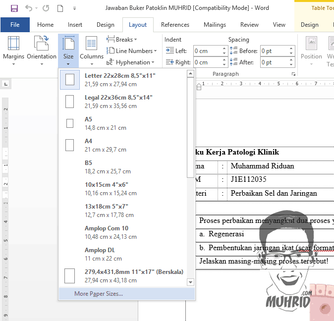 Penyesuaian Ukuran Kertas Cara Mengatasi Ukuran Print Out Tidak Sesuai dengan Tampilan Microsoft Office Word