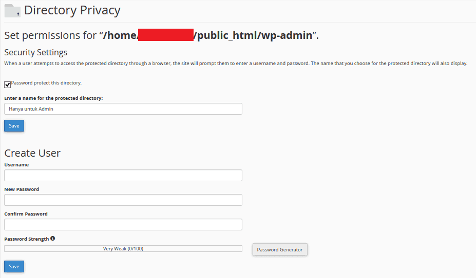 Set permission di Directory Privacy