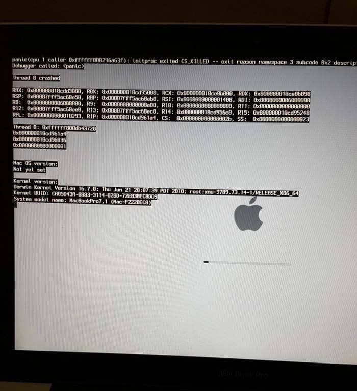 Kernel panic Mac OS version Not yet set