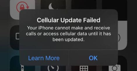 Cellular Update Failed pada iPhone X