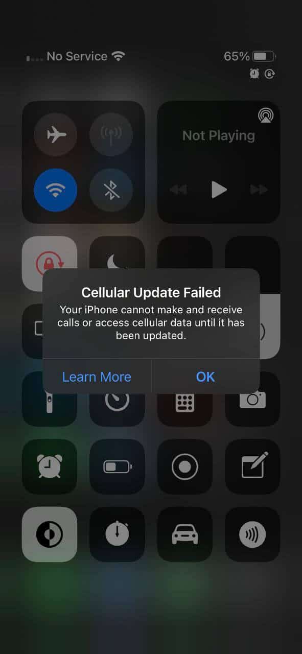 Cellular Update Failed pada iPhone X