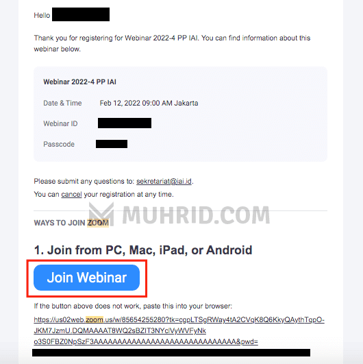 Email konfirmasi kehadiran webinar
